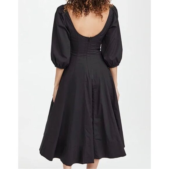 STAUD Swells Black Puff Sleeve Midi Dress NWOT - Size 0 - Picture 2 of 8